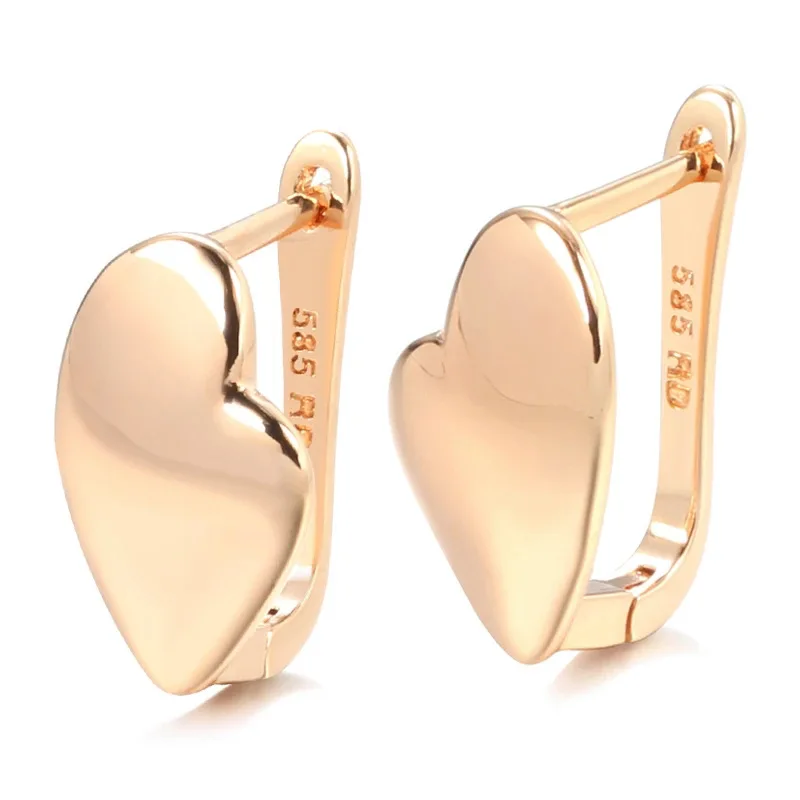 

585 Rose Gold Glossy Heart Hanging Earrings Fashion Korean Ear Piercing Earrings Party Fashion Jewelry 2022