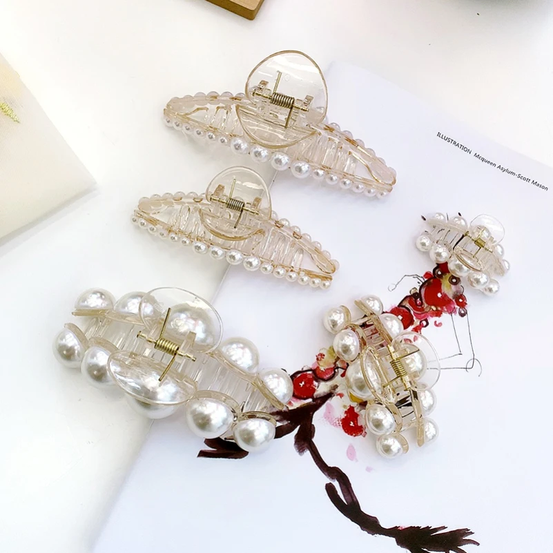 

Заколки для волос женские, большие, средние и маленькие размеры, из акрилового сплава, с белыми искусственными жемчужинами