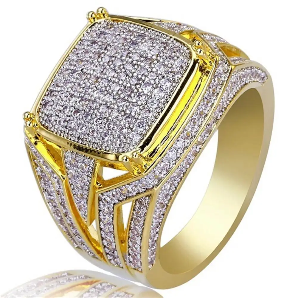 

Luxury White Rhinestone Inlay Two Tone Ring Men Women Wedding Band Engagement Party Rings Jewelry