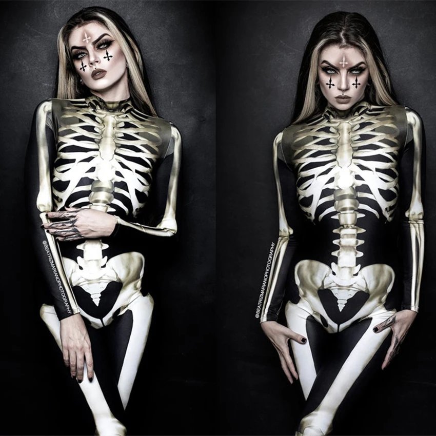 Женский комбинезон со страшным скелетом костюм на Хэллоуин сексуальный