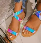 Сандалии женские пляжные радужные, босоножки на плоской подошве, открытый носок, разные цвета, модная обувь, 20 штук