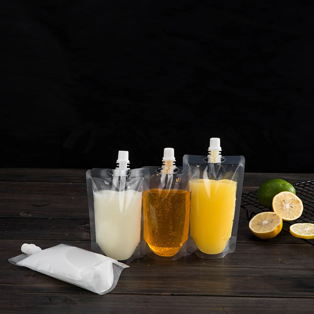 

Eco-friendly Juice/Drink Plastic Package Bags Clear Stand Up Nozzle Pouches Outdoor Breast Milk Spout Storage Bags With Funnel