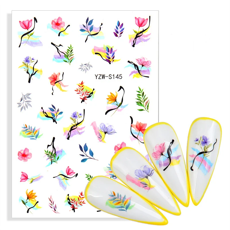 

Colorful Blooming Flowers 3D Nail Stickers Blue Butterfly Transfer Sliders Nail Decals Leaf Stickers For Manicuring Foils