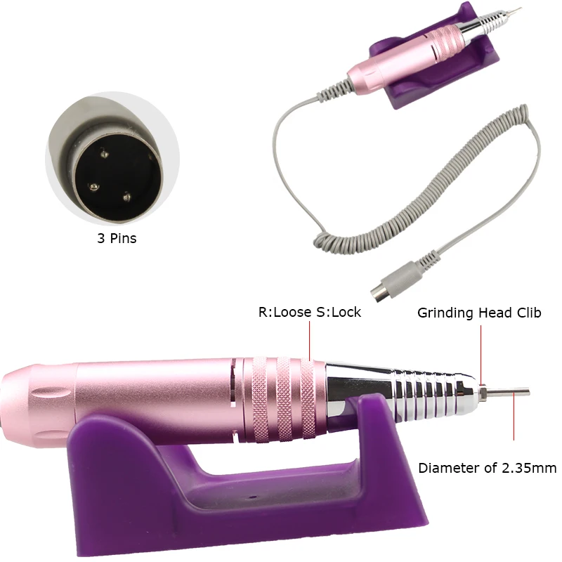 35000RPM Nail Drill Handle Professional Electric Manicure Machine Stainless Steel Handle Electric Manicure Drill Accessory Tool