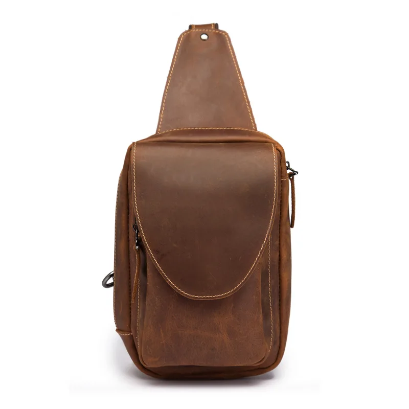 Crazy Horse Leather Waist Bag Men Phone Pouch Small Chest Waist Pack Outdoor Casual Design Travel Shoulder Belt Bags