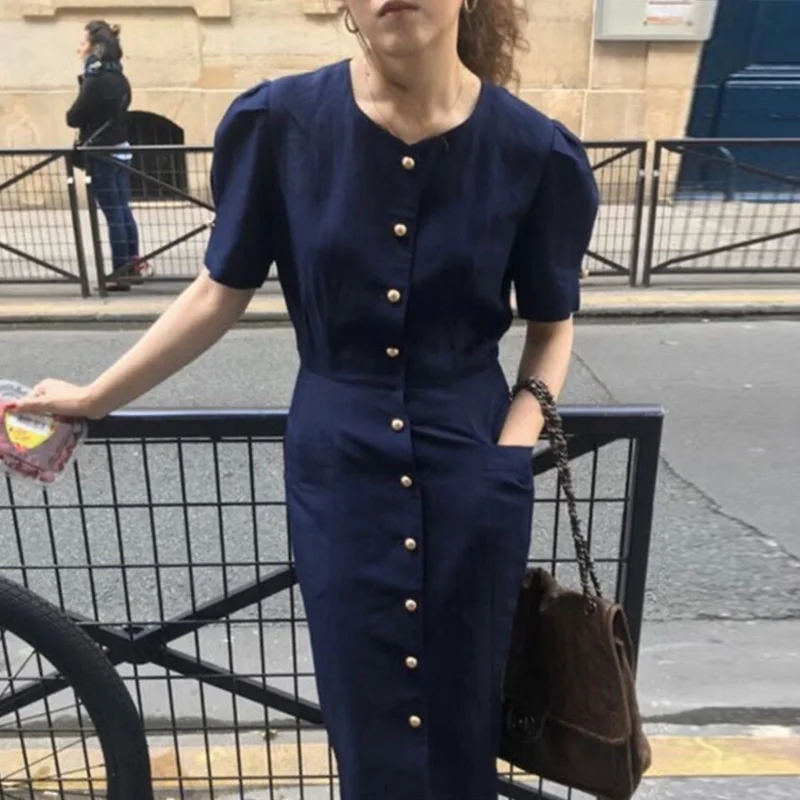 Платье корейское шикарное платье с французским воротником женское однобортное