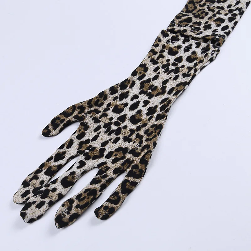 Hugcitar leopard print long sleeve with gloves sexy crop top skirt 2 pieces set autumn winter women streetwear outfits