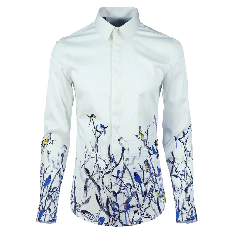 

Рубашка с принтом Роскошная с птицами, модное многоцветное мужское платье с длинным рукавом, размера плюс, мужские рубашки, повседневные, пр...