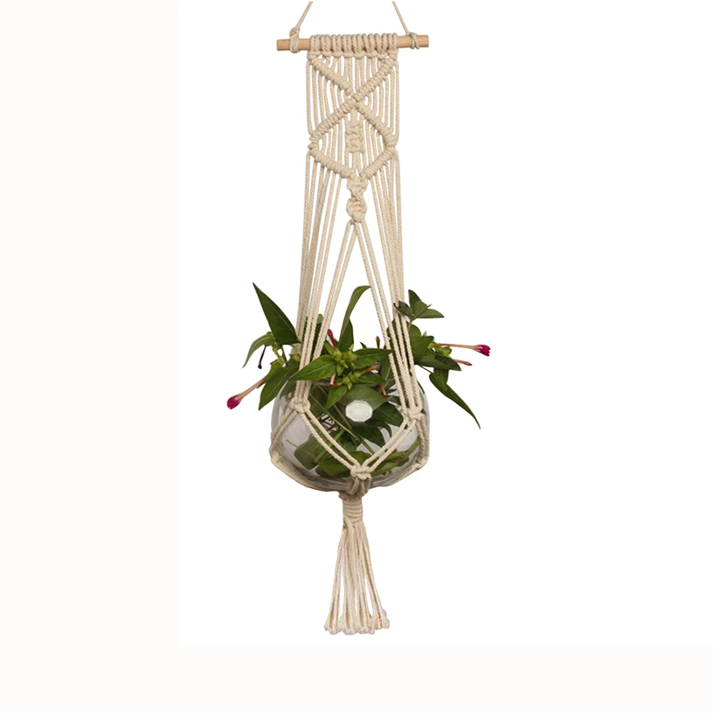 

1pc Large-sized Plant Hanger Basket Handmade Rope Pots Holder Fine Hemp Rope Net Flower Pot Plant Lanyard
