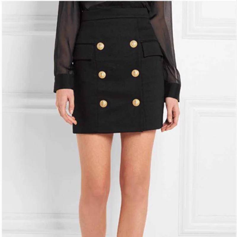

New Fashion Runway 2021 Designer Skirt Women's Metal Lion Buttons Embellished Mini Skirt