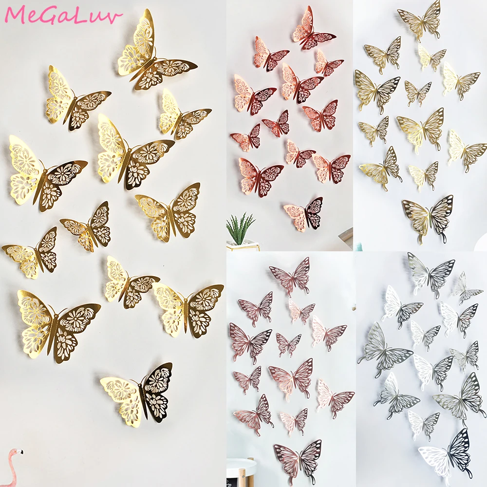 

24pcs 3D Hollow Butterfly Wall Stickers Creative Lifelike Beautiful Butterflies Home Decor Room Decoration DIY Art Wall Decals
