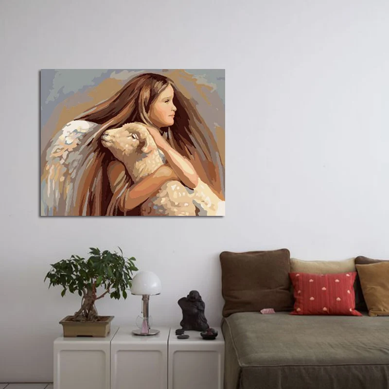 Diy Краска нарисованная цифровыми картинками картина маслом Ангел девушка