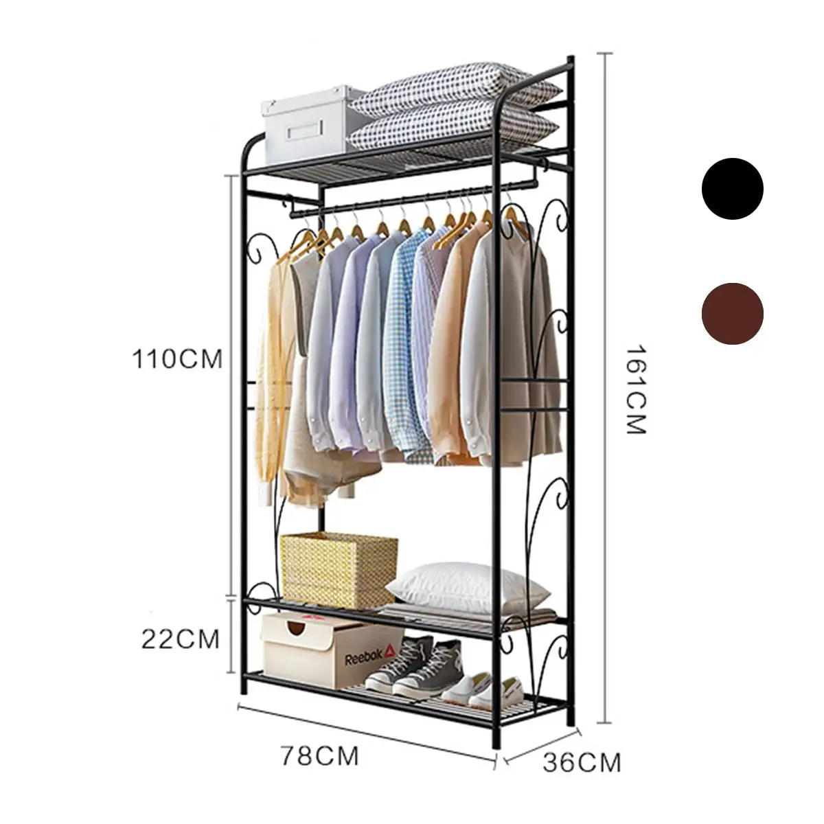 

161cm Metal Coat Rack Indoor Simple Hanger Windproof Clothing Shelf Multifunction Floored Coat Stand Bedroom Clothes Hangers