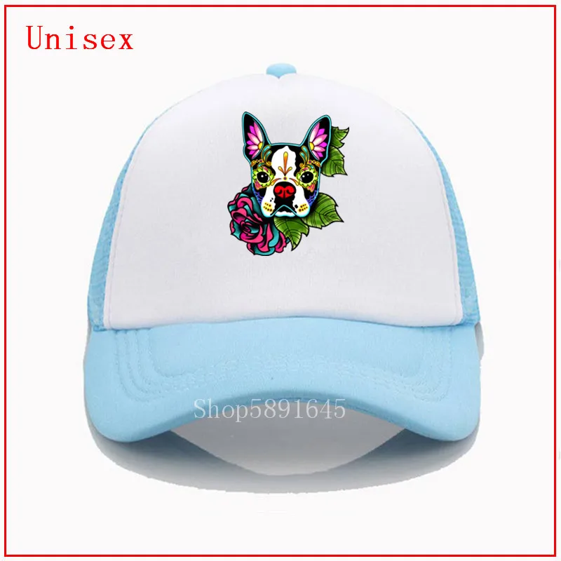 Boston Terrier - Day of the Dead Sugar Skull Dog trucker hat hombre шапки для женщин Snapback Bonnets трендовая