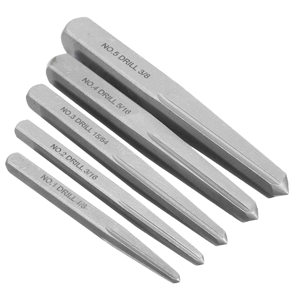 

5pcs Handymen Broken Bolt Carpenter Screw Extractor Set Removal Tool Stripping Assorted Steel Stud Guide Damaged Easy Out