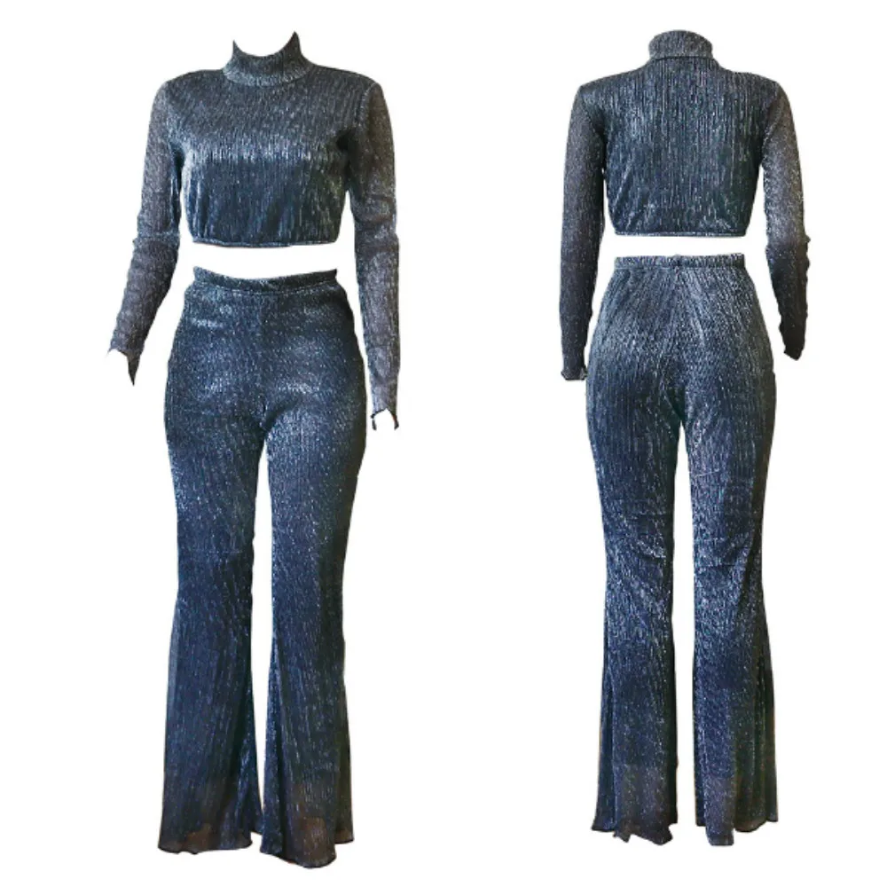 Женский комплект из двух предметов: топ с высоким воротником и длинные