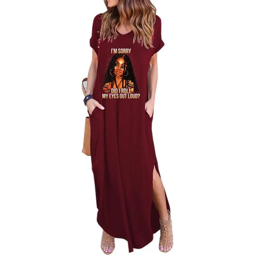 

2022 Summer Women's Dress Africa I M Sorry Did I Roll My Eyes Out Loud Long Dress Casual Loose Pocket Maxi Dresses