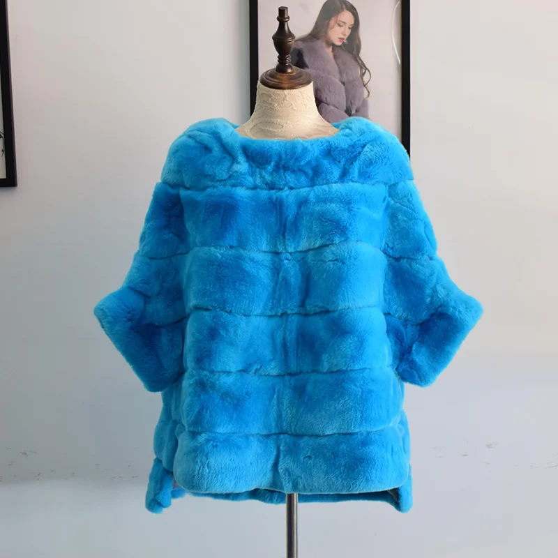 Blue Tatyana Furclub, натуральное меховое пальто, зимняя куртка для женщин, верхняя одежда, модная накидка, натуральный мех кролика, куртка, Полный Пелт размера плюс, парки - Цвет: Blue