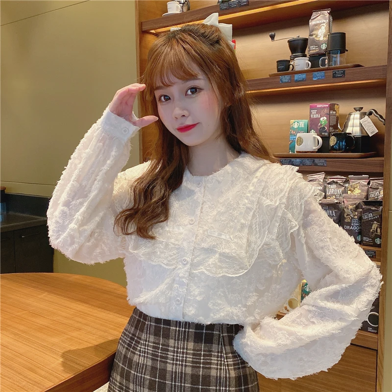 Женская кружевная блузка Gagarich свободная в Корейском стиле с рукавами фонариками
