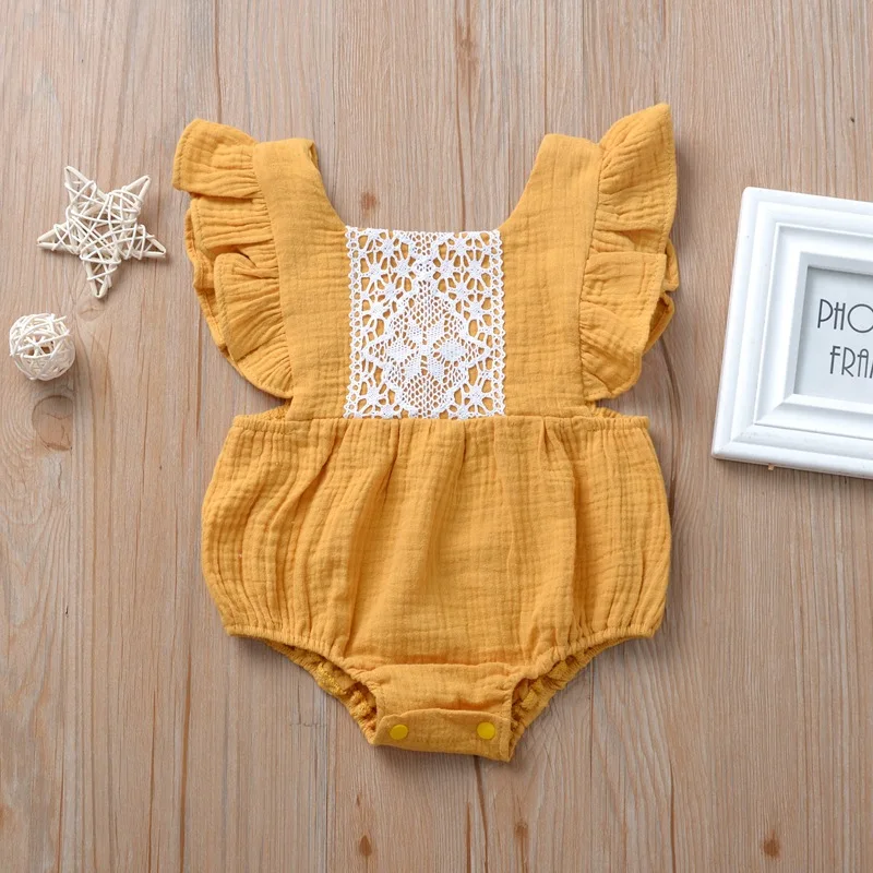 2020 милый однотонный комбинезон с короткими рукавами для новорожденных девочек