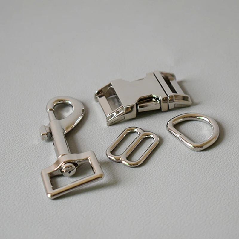 Juego de correas de cintur&oacute;n con anillo en D de Metal, hebilla de Liberaci&oacute;n lateral, gancho de resorte para collar de perro, accesorios de correa, plata, 20mm, 100-3