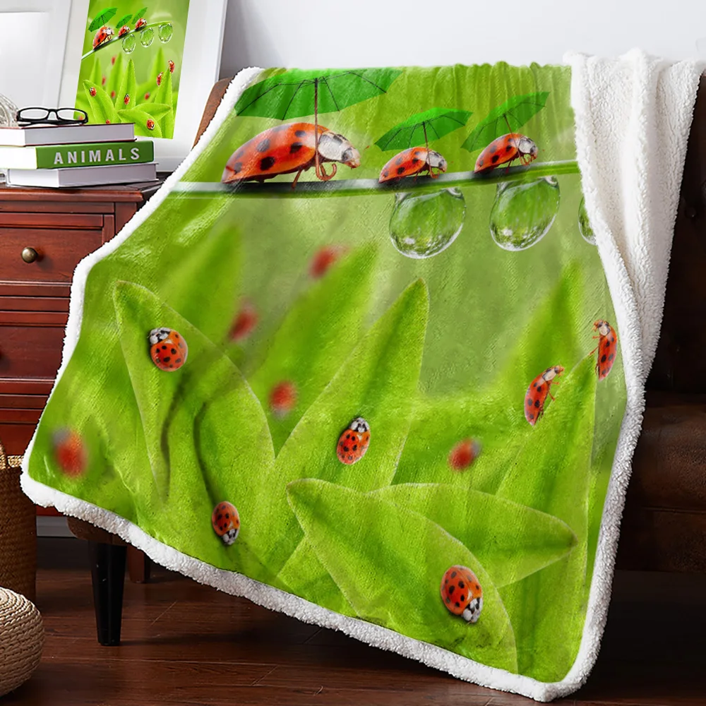 Plant Green Leaf Ladybug Warm Soft Blanket Office Sofa Plush Bedspreads Quilt Drop Ship Home Decorations | Дом и сад
