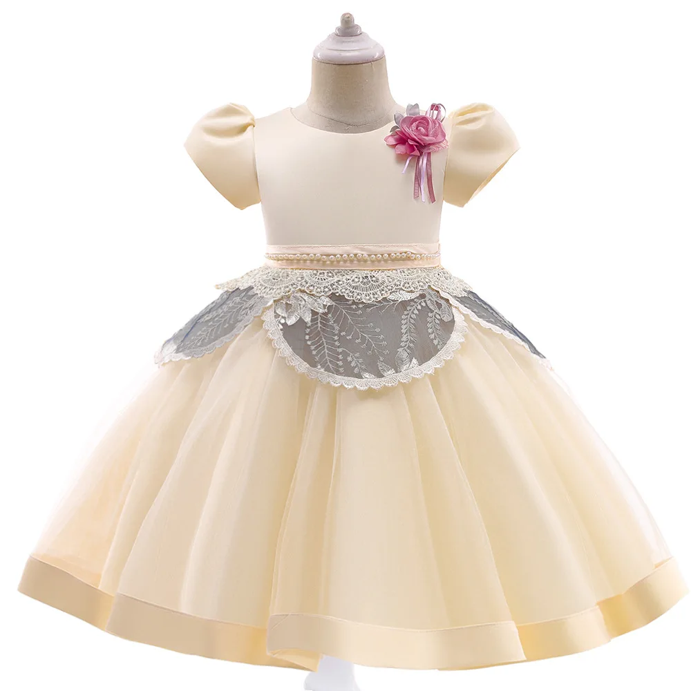 

Children Champagne Short Sleeves Evening Party Dress Kids Dresses For Girls Wedding Dress Costume For Girls Princess Dress