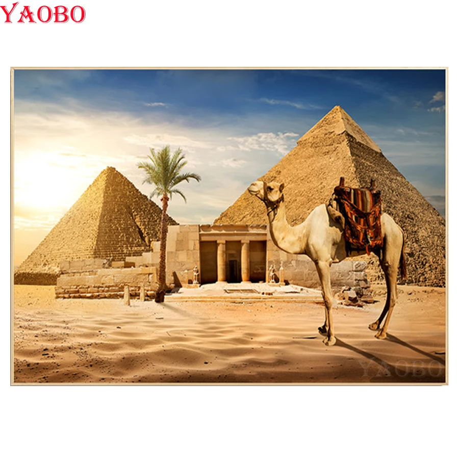 Алмазная вышивка 5d в виде верблюд пустыни пирамиды Египта сделай сам