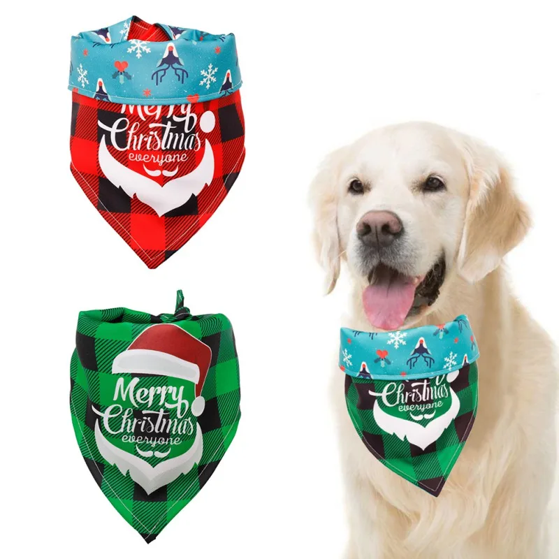 

Рождественские банданы для питомцев, треугольный ошейник с принтом Санта-Клауса, собаки, кошки, шейный платок, галстук-бабочка для домашних животных, шарф, товары для питомцев