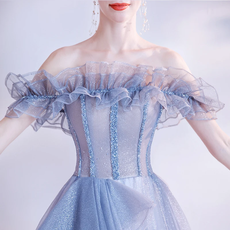 

Evening Dress Illusion Strapless Sleeveless Lace Tulle Crystal Off The Shoulder Beading Sequined Elegant Women Formal Gown TS726