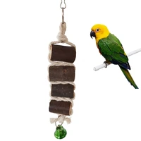 small parrot toy bird toy wooden natural parakeet chewing toy cotton rope plastic nibble string hanging bird supplies 1pcs