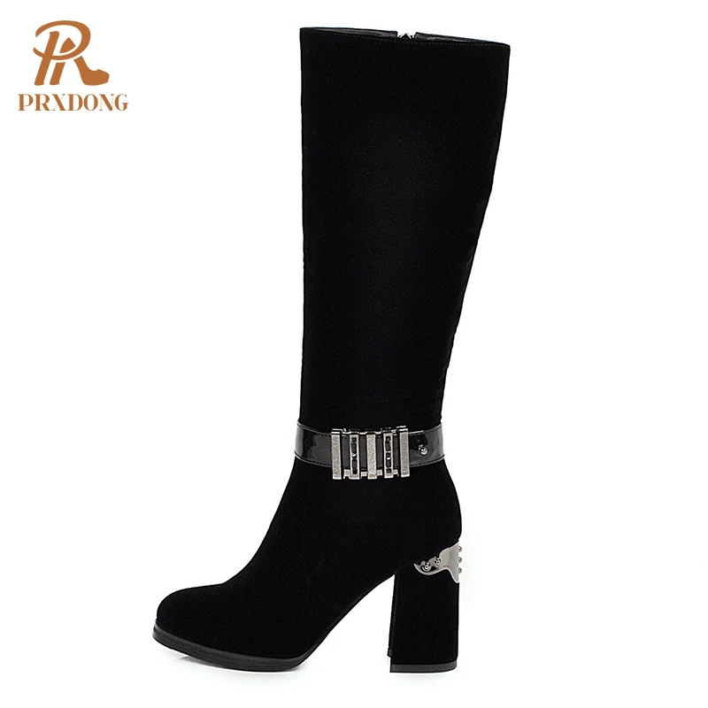 

Женские привлекательные высокие сапоги до колена на высоком каблуке, осенне-зимняя теплая обувь, черные классические праздничные офисные ж...