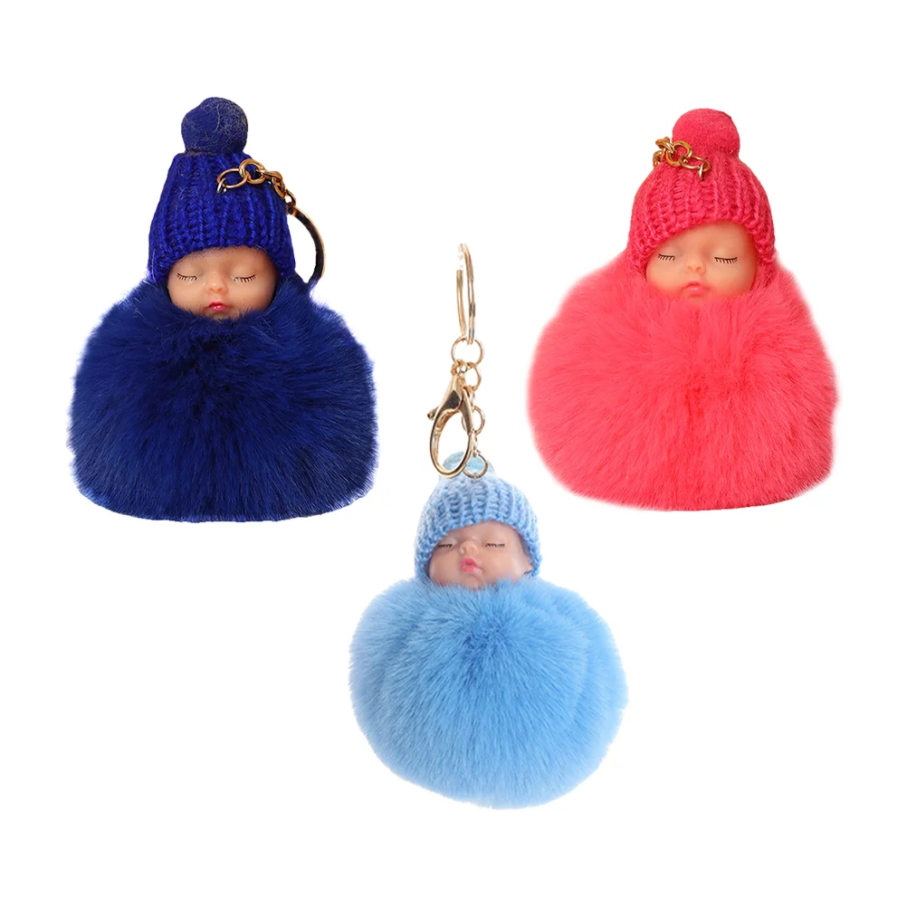 

3Pcs Adorable Sleeping Doll Ornament Hanging Hair Balls Keychain (Random Color)