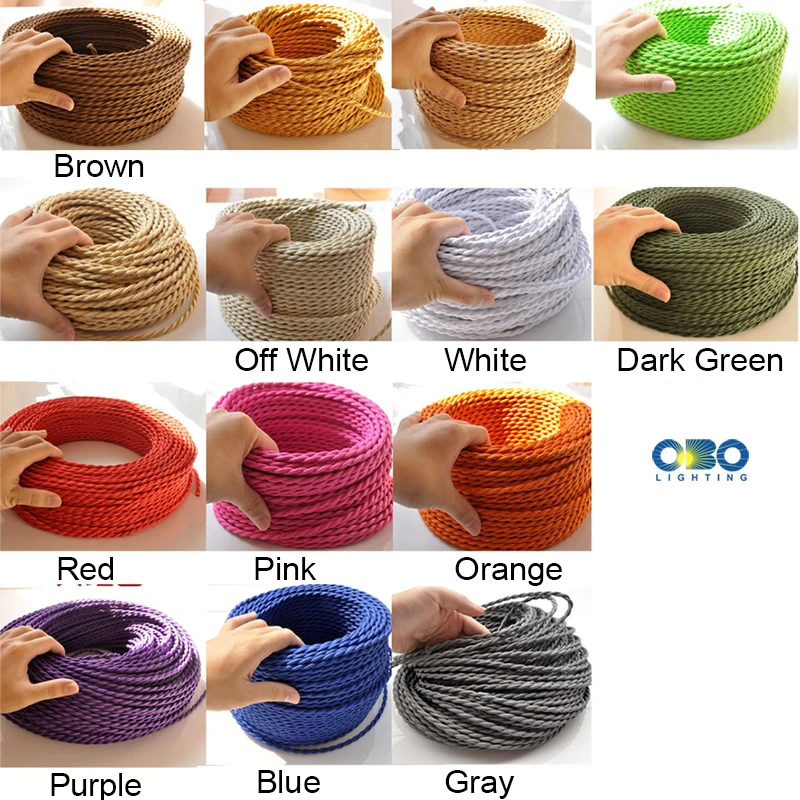 Fio Elétrico Vintage para Lâmpada Núcleos 0.75 mm Fios 5m 10m 20m 50m Cabo Trançado de Tecido Fio de Cobre Fios elétricos