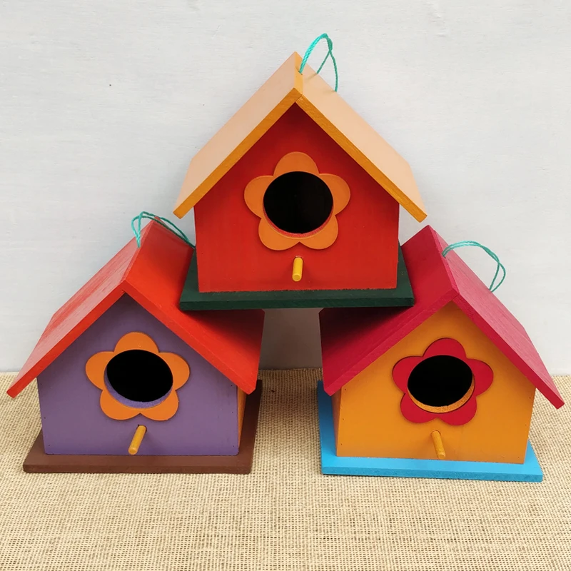 

Colourful Wooden Bird House Hanging Bird Nest Bird Cage Resting Place Wall-Mounted Outdoor Birdhouse Wooden Breeding Box ZA156