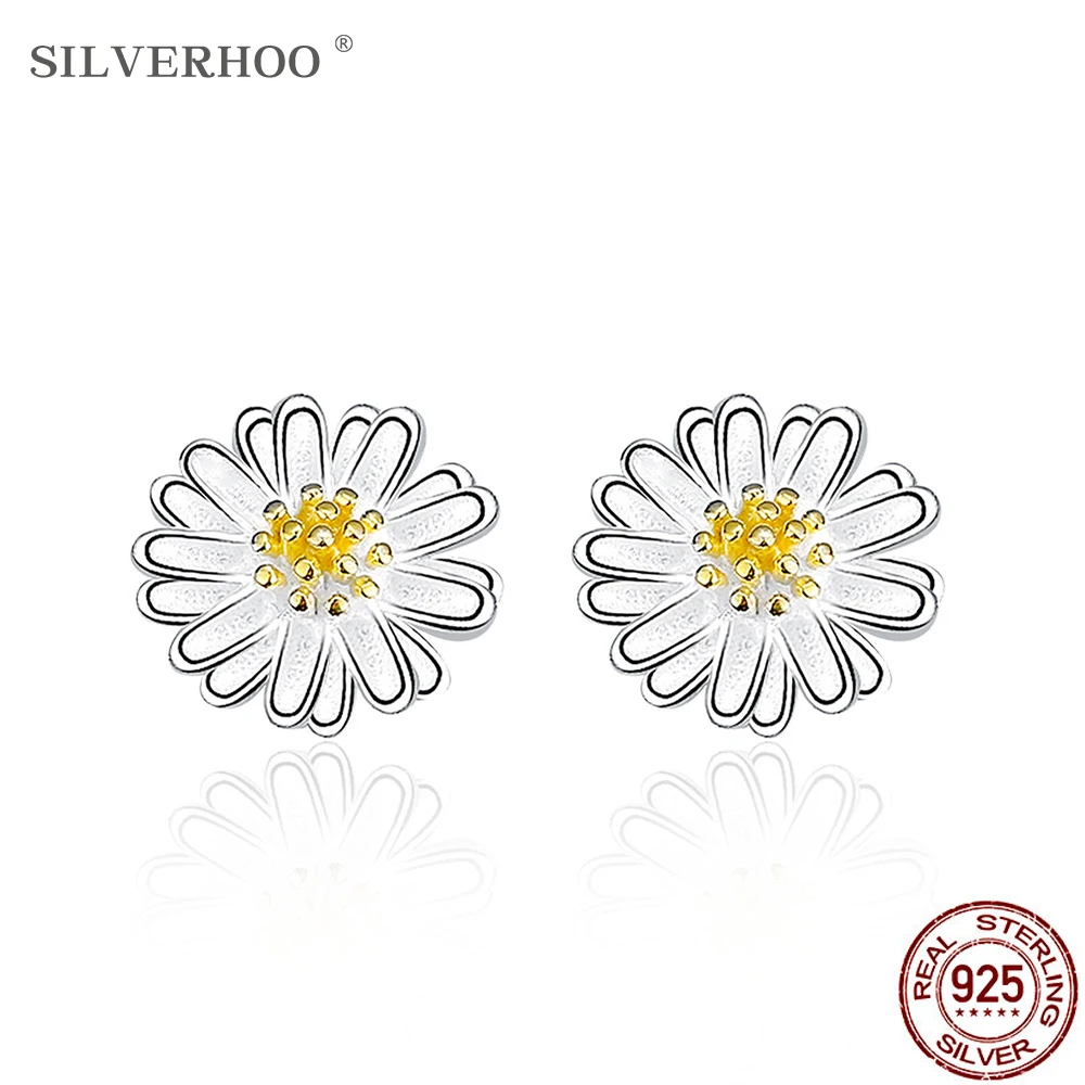 

SILVERHOO Earrings For Women 925 Sterling Silver Trendy Cute Daisy Stud Earring Fine Jewelry Anniversary Gift To Girlfriend
