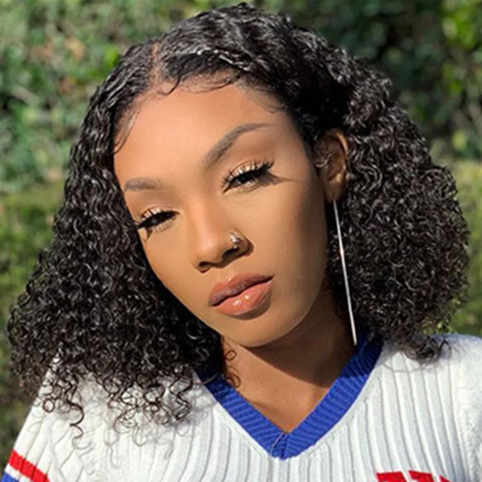 Curly Bob Wig Curly Human Hair Wig 4x4 Lace Closure Wig With Baby Hair For Women Kinky Curly Lace Wig Preplucked Hairline