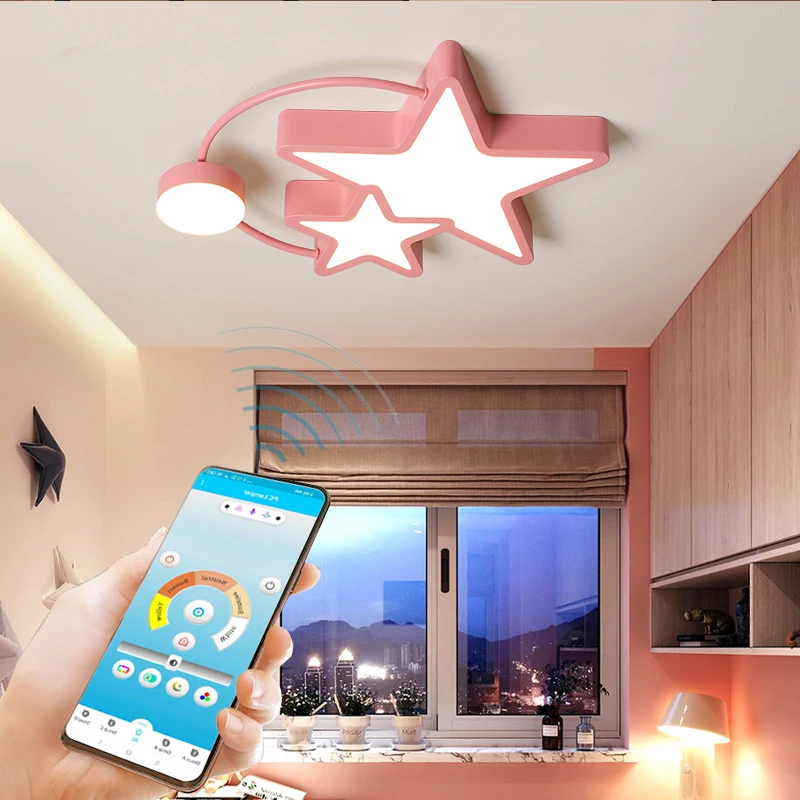 

Modern Ceiling Lights Pink Blue Stars Babies Kids Children Room Bedroom Girls Boys Led Ceiling Lamp Light Fixtures Nursery Light
