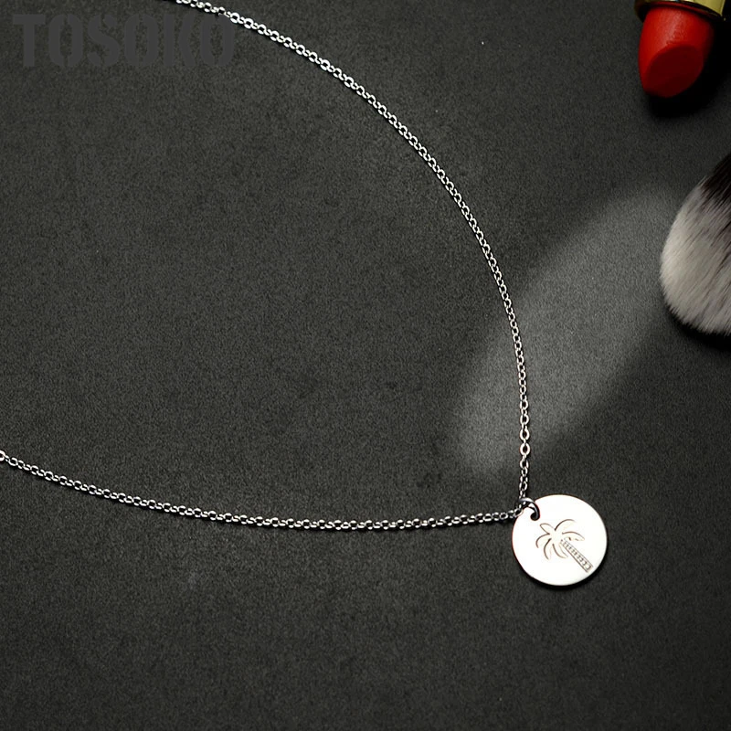 

TOSOKO Nature Coconut Tree Jewelry Necklace Stainless steel Necklace For Women Gift BSP239