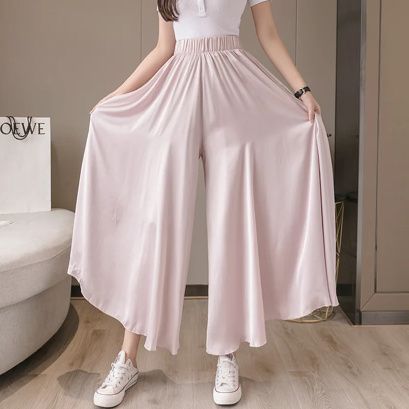 

Women Palazzo Pant 2020 Causal Wide Leg Pants for Women Chiffon Trouser Elegant Loose Pure Color Autumn Female Tulle Lining Pant
