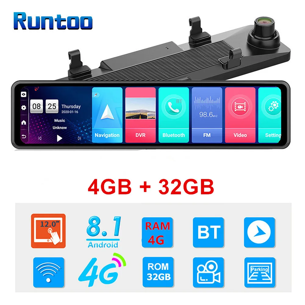 12 дюймов 4G Android зеркало заднего вида видеорегистратор Dashcam Авто Видео