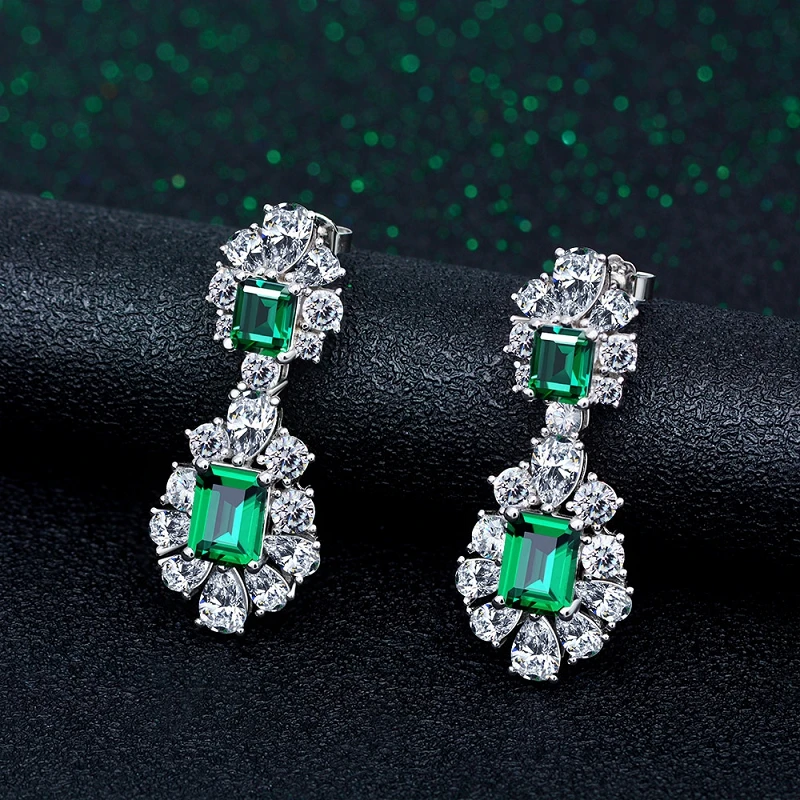 

Luxury 100% 925 Sterling Silver Cut Moissanite Emerald Gemstone Couple Drop Earrings Simplicity Lovely Fine Jewelry For Women