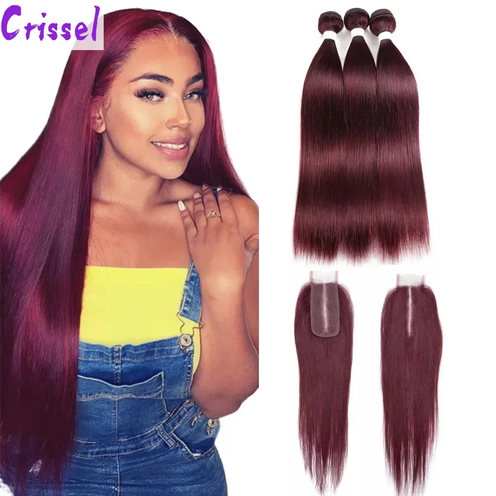 

Бордовые Красные кружевные пряди из человеческих волос с застежкой, бразильские волосы, волнистые пряди, 3 пряди с застежкой 4x2