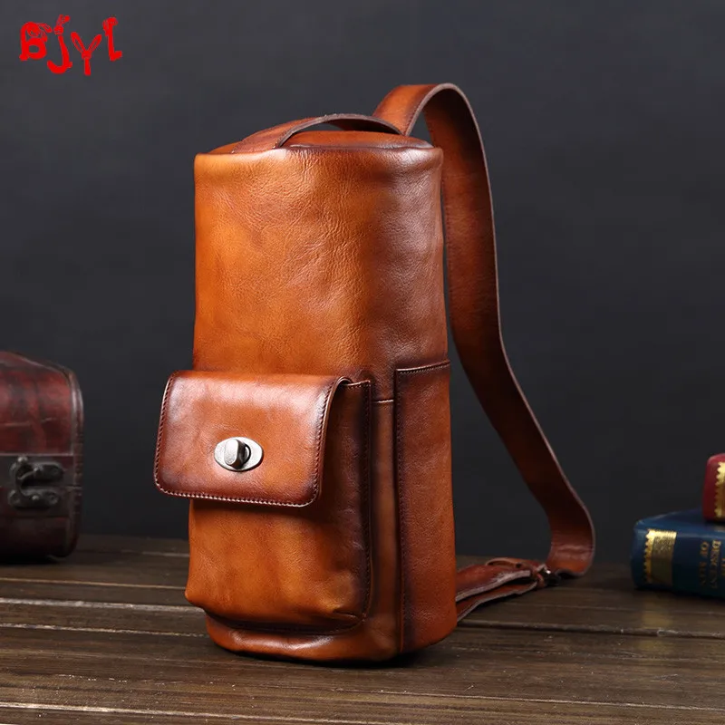 

Men's Bag Leather Men Chest Bag Genuine Leather Handbag Shoulder Bag Messenger Bags European and American Retro Vintage Soft