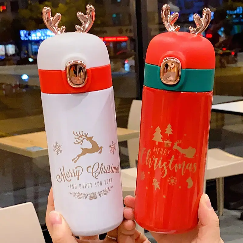 

Christmas Gift Stainless Steel Thermos Cup Direct Drink Bouncing Cap Water Cup Leak Proof Couple Elk Thermos Bottle Coffee Mug
