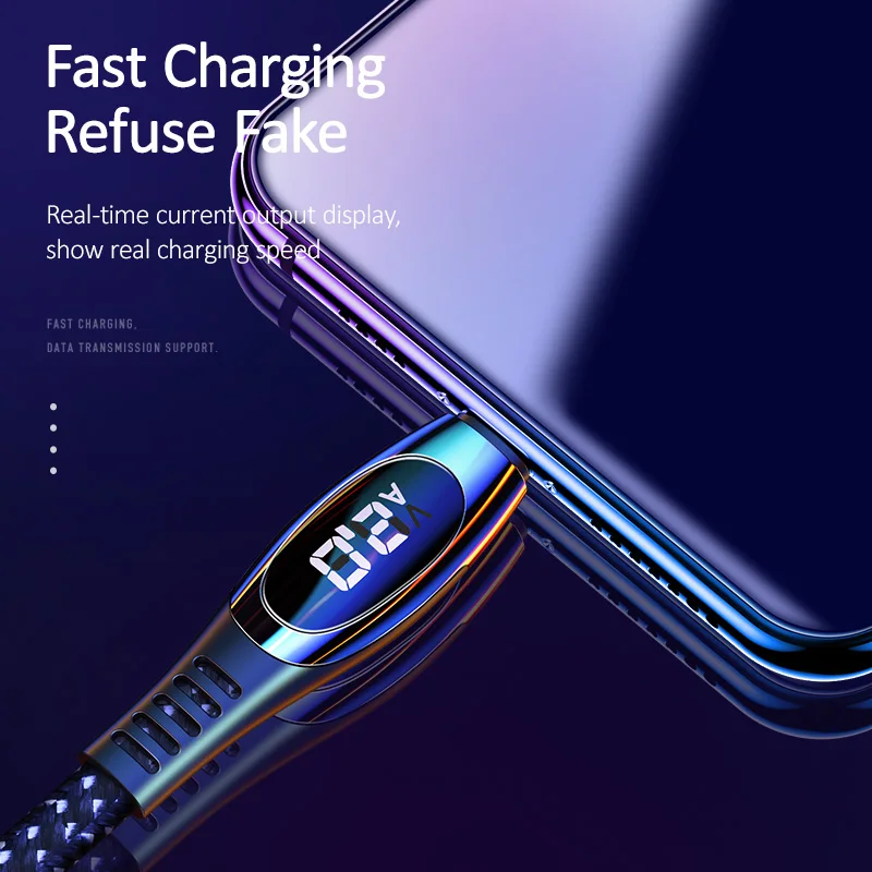 USAMS USB кабель для iPhone Xs Max XR цифровой дисплей Быстрая зарядка данных мобильного
