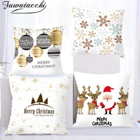 fuwatacchi christmas moose cushion cover santa claus snow xmas letter print pillow cover for home sofa car decorative pillowcase