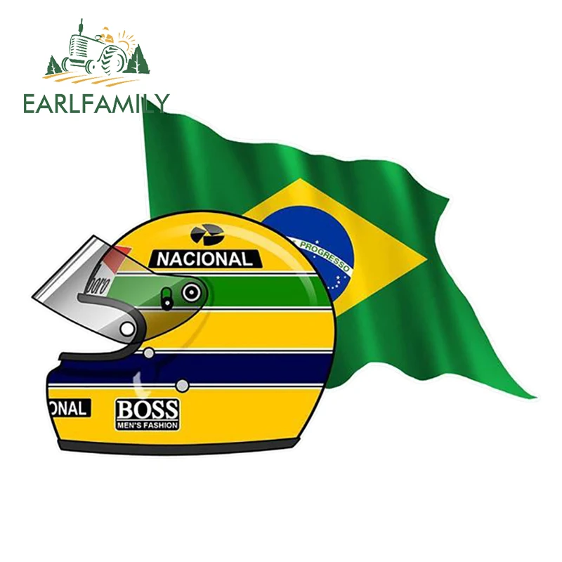 EARLFAMILY 13 см x 9 3 флаг Айртона SENNA Бразилии шлем смешной стиль автомобиля виниловые