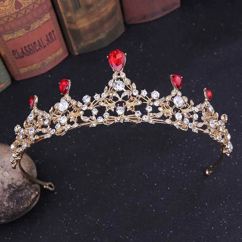 Модные Зеленые золотые синие тиары короны в форме капли с кристаллами