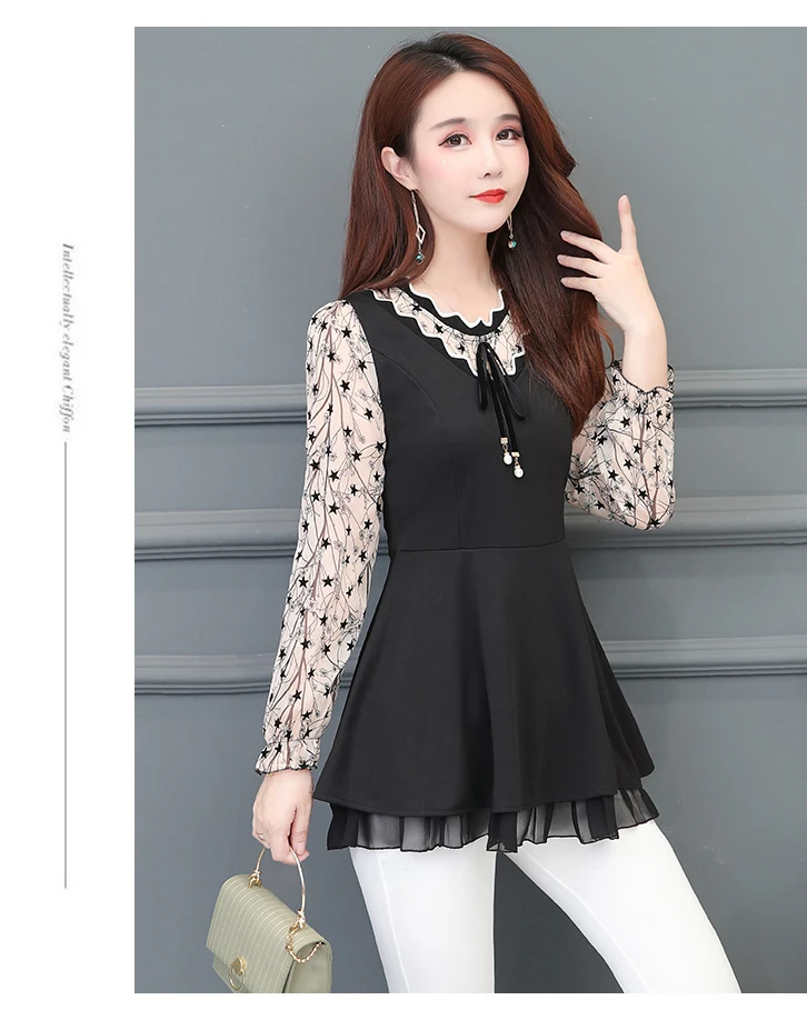Корейская модная одежда 4XL размера плюс, женская модная Осенняя свободная длинная рубашка с длинным рукавом и цветочным принтом, женские повседневные Элегантные Топы